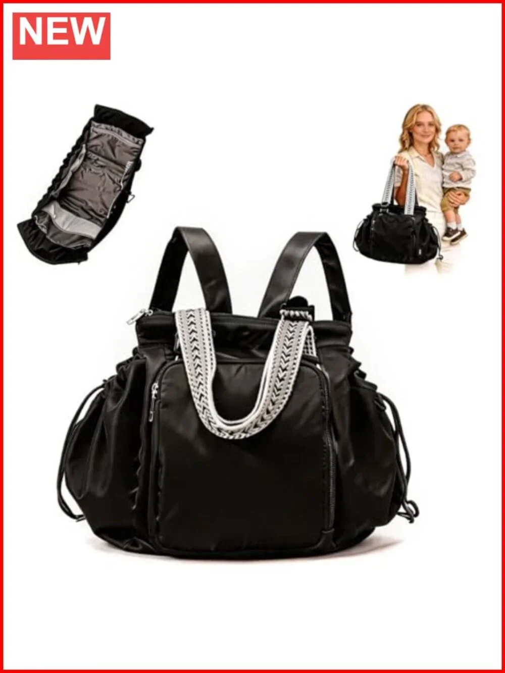 Large Capacity Convertible Tote Diaper Bag Backpack 15 Compartments